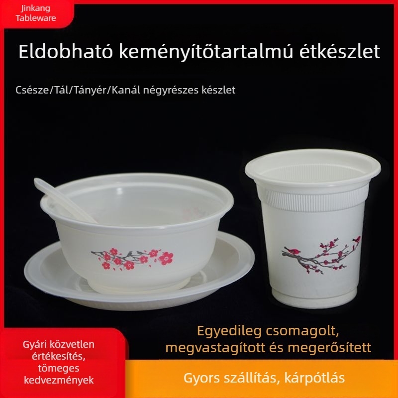 Új egyszer használatos étkészlet egyedi csomagolásban, vastagított négyrészes készlet bankettekhez, kereskedelmi és otthoni használatra