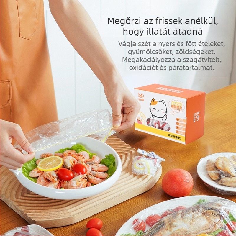 Műanyag egyszer használatos ételfóliás fedők tálakhoz, élelmiszer-minőségű, szagtartó, márka Famous and Excellent, 1 db, 3 éves eltarthatóság