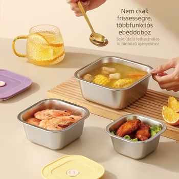 304 rozsdamentes acél ebéddoboz, négyszögletes, kétszintes, mikróban használható, melegen tartja