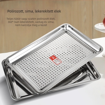 Rozsdamentes acél négyszögletes teás tálca, téglalap alakú, tapadásmentes, nem mágneses, kereskedelmi használatra, 304 élelmiszer-minőségű, nagy kapacitású