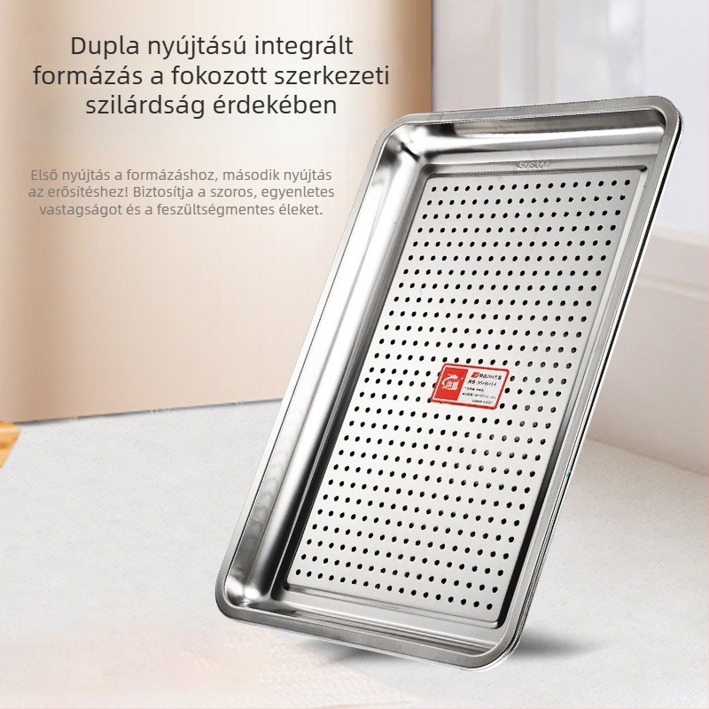 Rozsdamentes acél négyszögletes teás tálca, téglalap alakú, tapadásmentes, nem mágneses, kereskedelmi használatra, 304 élelmiszer-minőségű, nagy kapacitású