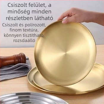 Rozsdamentes acélból készült kerek tál, koreai barbecue tál, gyümölcstál, torta tál, csonttál, retro tál, étkészlet