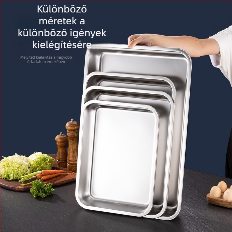 Élelmiszer-minőségű, vastagított, mély négyszögletes rozsdamentes acél tál háztartások és szállodák számára, sokoldalú tároló- és tálalóedény