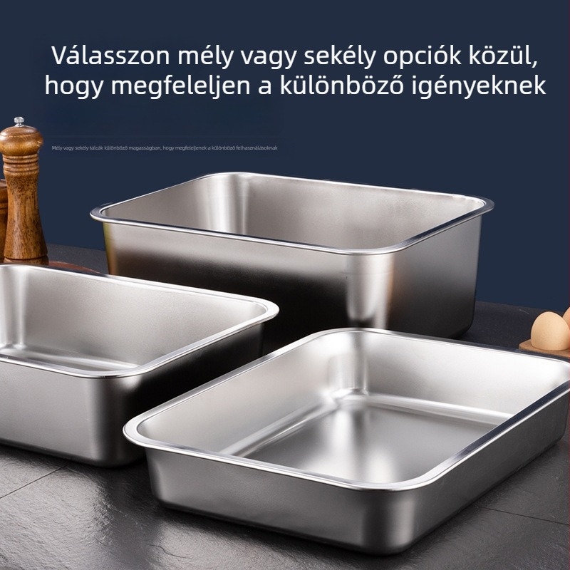 Élelmiszer-minőségű, vastagított, mély négyszögletes rozsdamentes acél tál háztartások és szállodák számára, sokoldalú tároló- és tálalóedény