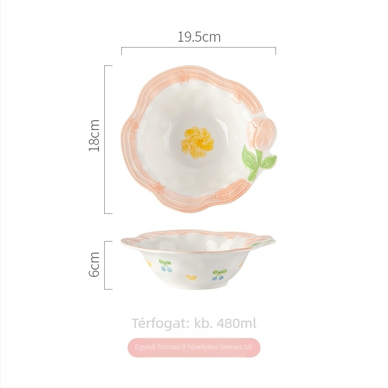 Chaohu stílusú kézzel festett porcelán étkészlet tulipán motívummal — felület aláglazúrozott, mikrohullámú sütőben használható, logó nyomtatása lehetséges, testreszabható