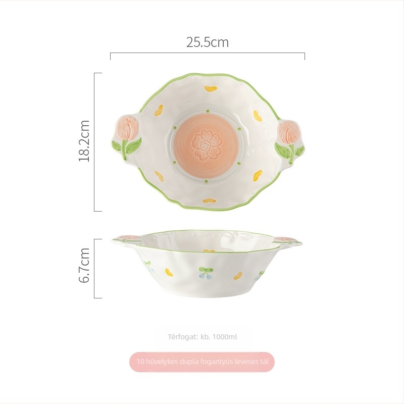Chaohu stílusú kézzel festett porcelán étkészlet tulipán motívummal — felület aláglazúrozott, mikrohullámú sütőben használható, logó nyomtatása lehetséges, testreszabható