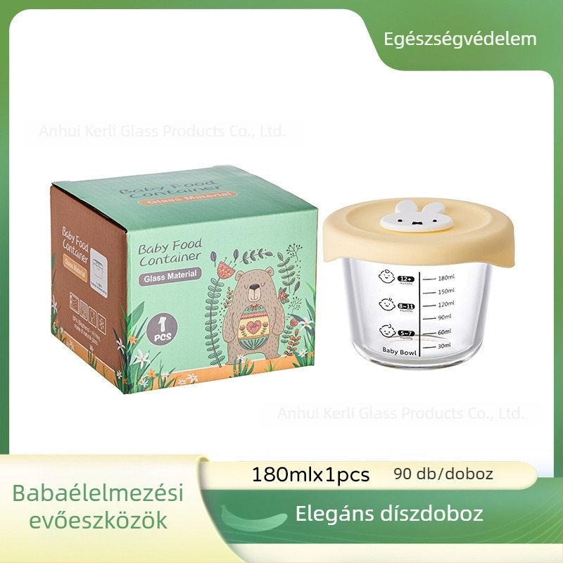 Üveg babaétel tál párolható tojáskrémhez és tároláshoz - aranyos baba-kompatibil dizájn