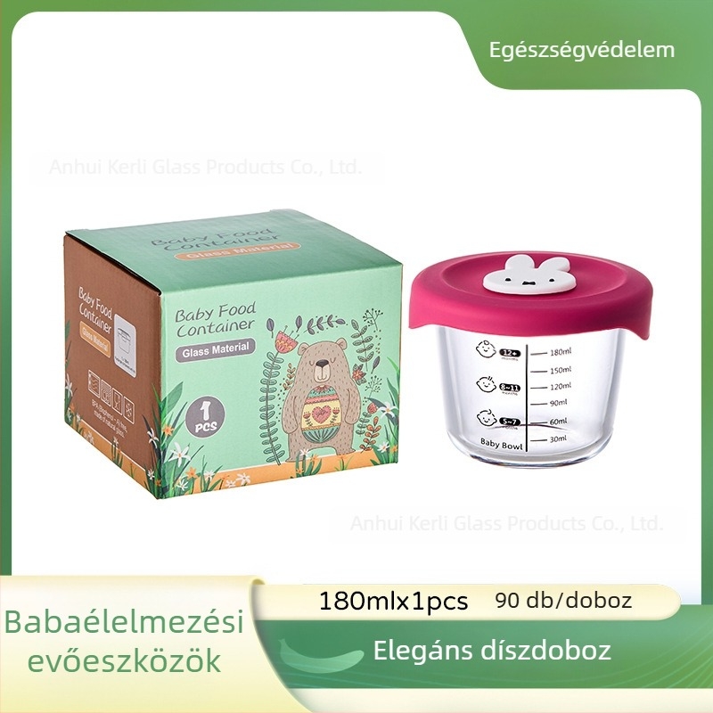 Üveg babaétel tál párolható tojáskrémhez és tároláshoz - aranyos baba-kompatibil dizájn