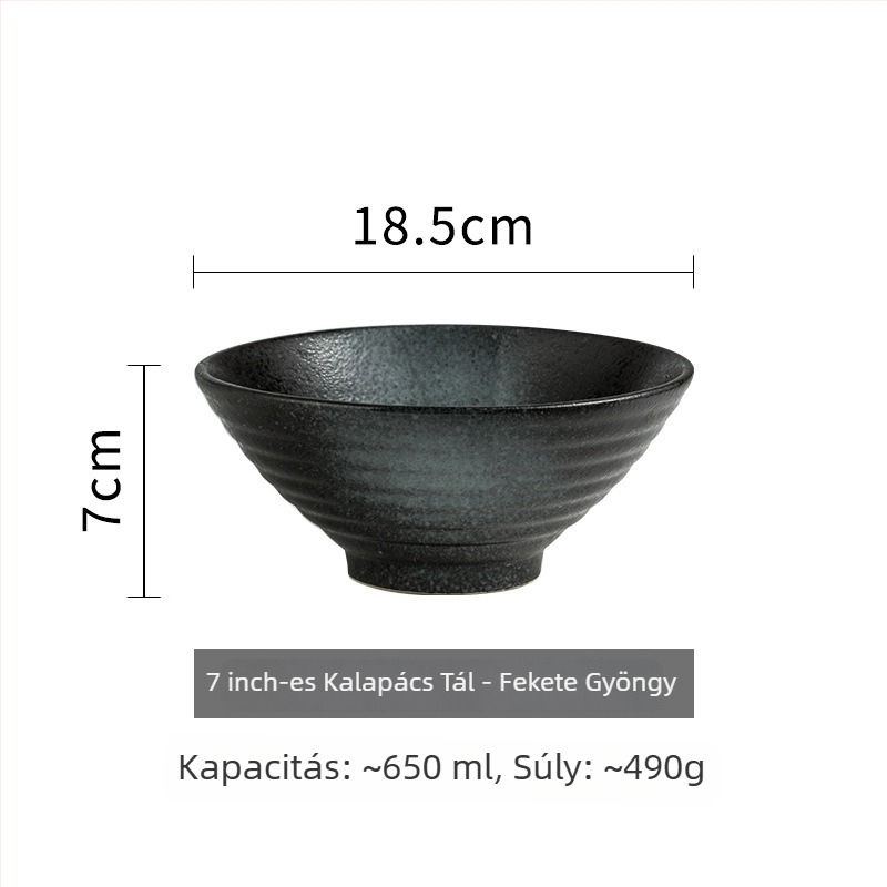 Trombitaszerű kerámia ramenes tál, japán stílus, kerek alak, mikrohullámú sütőben használható, permetezett máz
