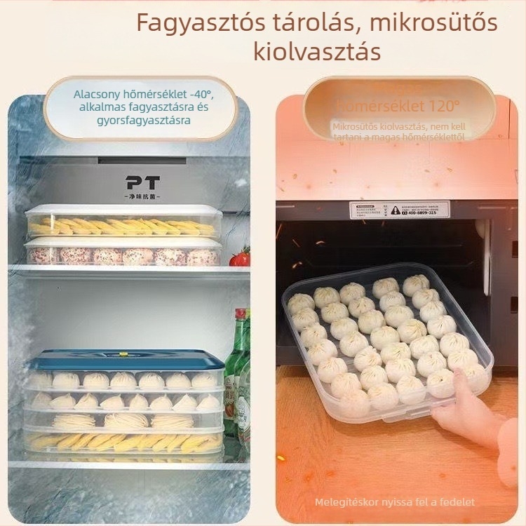 Nagy kapacitású négyszögletes gombóctároló doboz a hűtőbe, többszintű kialakítás