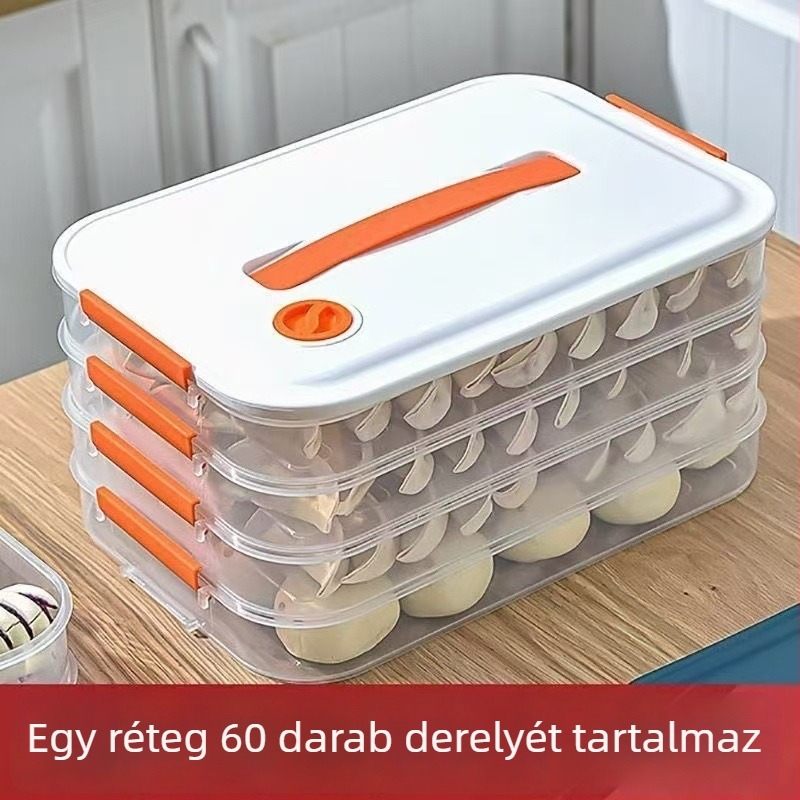 Nagy kapacitású négyszögletes gombóctároló doboz a hűtőbe, többszintű kialakítás