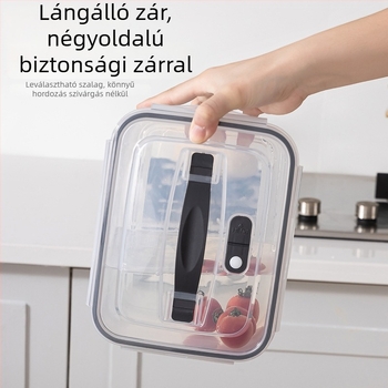 Kétszintes frissességmegőrző doboz leeresztő kosárral gyümölcsökhöz és zöldségekhez, 2,1–3 L, élelmiszer-minőségű szilikon, vízálló fedéllel