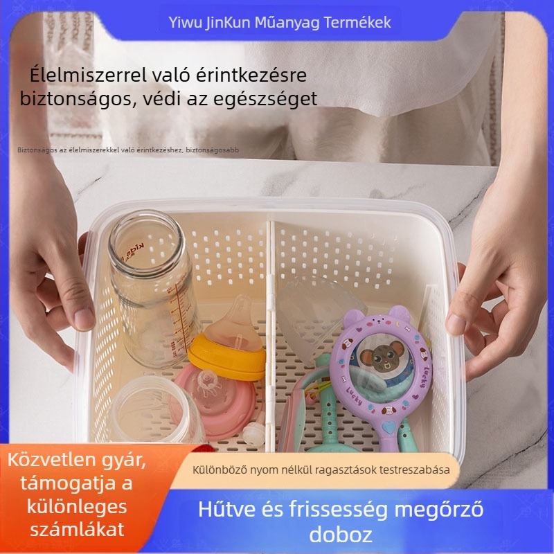 Kétszintes frissességmegőrző doboz leeresztő kosárral gyümölcsökhöz és zöldségekhez, 2,1–3 L, élelmiszer-minőségű szilikon, vízálló fedéllel