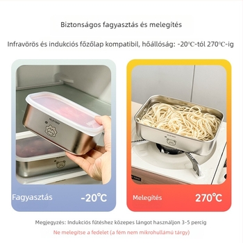 304 rozsdamentes acél élelmiszer-tároló fedővel – négyzet alakú, 301–500 ml, zárható ebédes doboz, medvecsalád mintázat