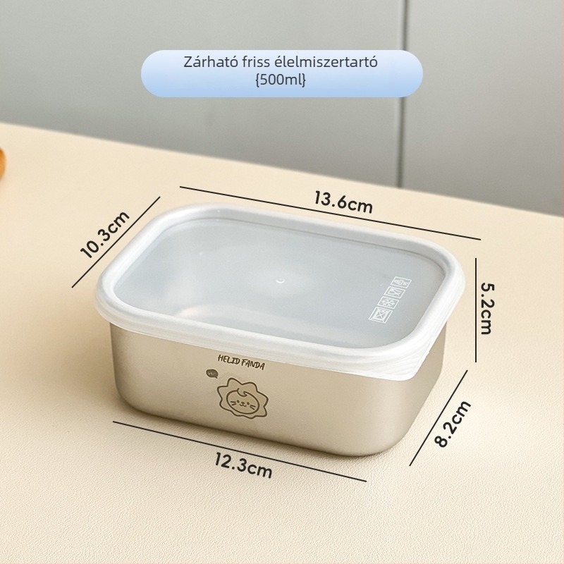 304 rozsdamentes acél élelmiszer-tároló fedővel – négyzet alakú, 301–500 ml, zárható ebédes doboz, medvecsalád mintázat