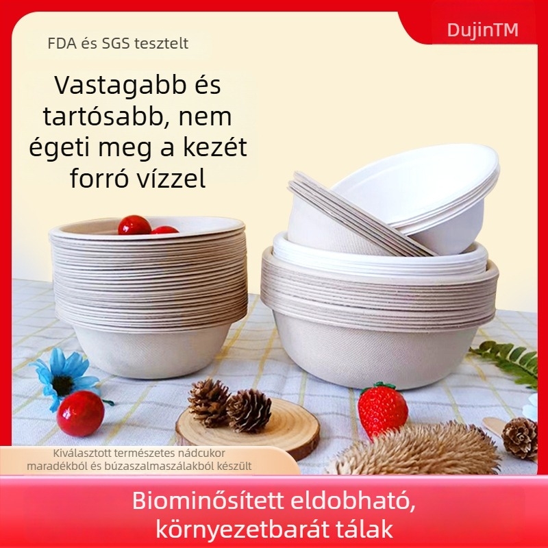 Egyszer használatos papírtálak levesekhez, élelmiszer-minőségű, biológiailag lebomló cukornád rostból