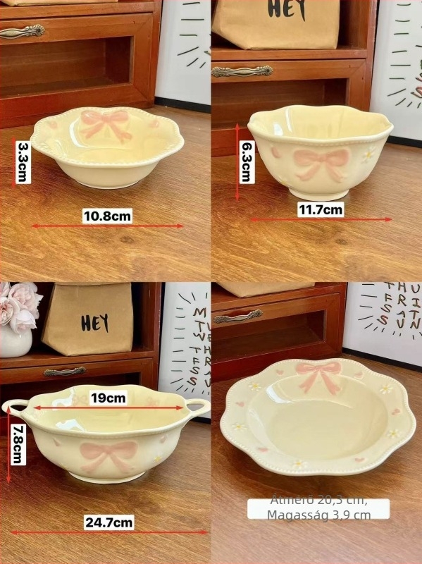 Egyszemélyes étkészlet, vintage francia stílus, domborított masni motívummal, csont porcelán