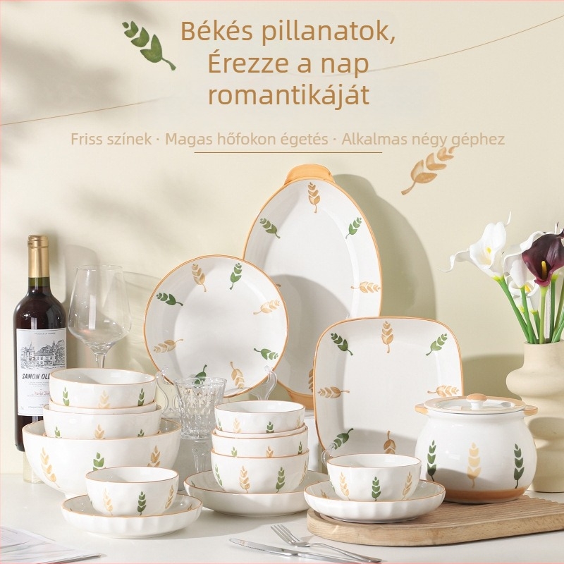 Kerámiás étkészlet (tányérok és tálak) – kínai stílus, egyszerű dizájn, szerencse motívum, univerzális tányérok