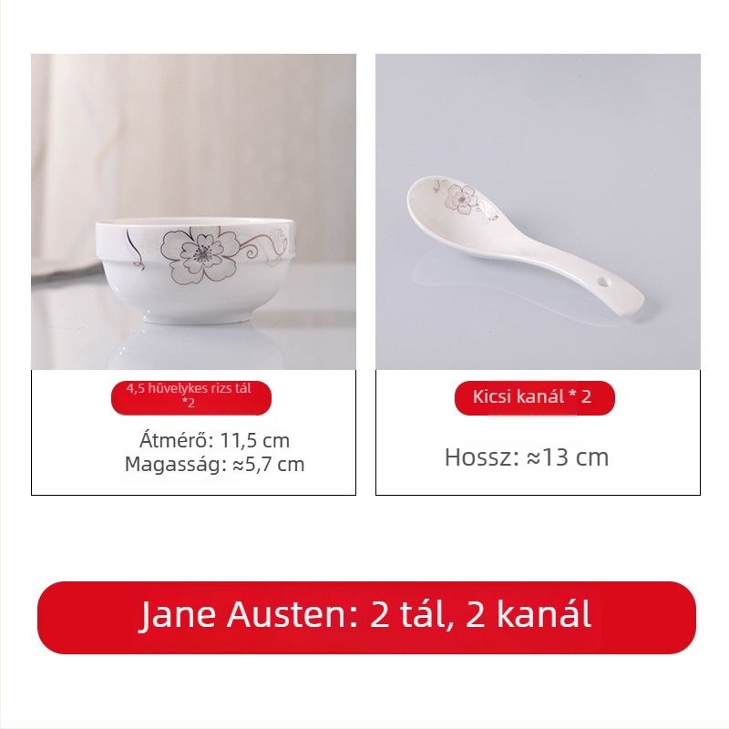 Porcelán étkészlet – tálak, tányérok és evőpálcikák, egyszerű kialakítás, új kínai stílus