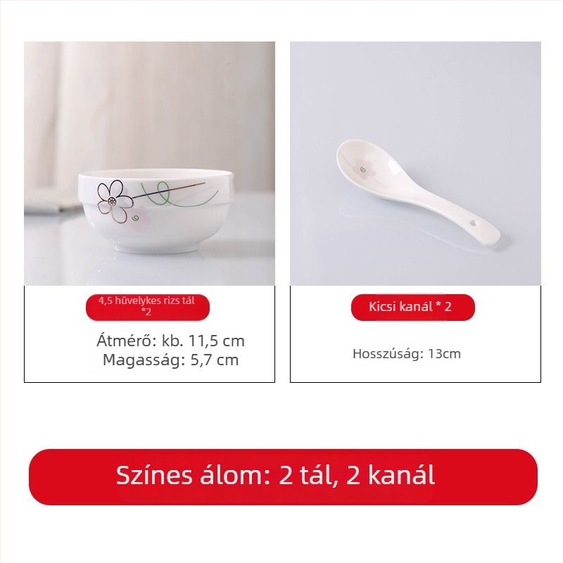 Porcelán étkészlet – tálak, tányérok és evőpálcikák, egyszerű kialakítás, új kínai stílus