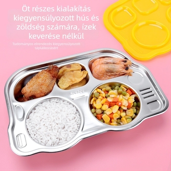 Rozsdamentes acélból készült osztott vacsora tál szívókoronggal, 6 hónapos kortól, gyerekeknek, rajzfilmszerű stílus