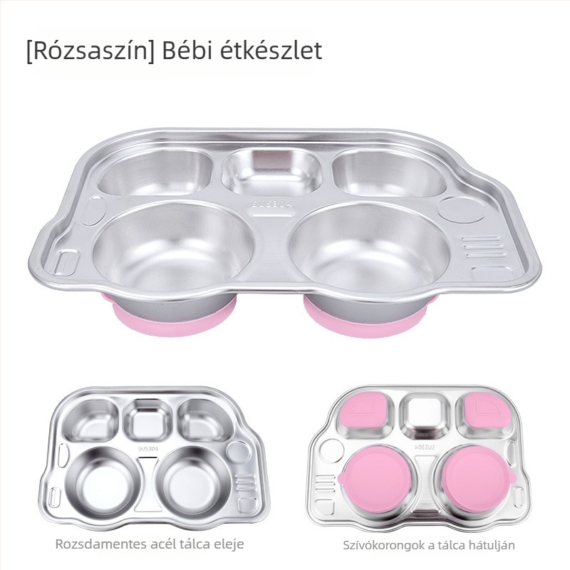 Rozsdamentes acélból készült osztott vacsora tál szívókoronggal, 6 hónapos kortól, gyerekeknek, rajzfilmszerű stílus