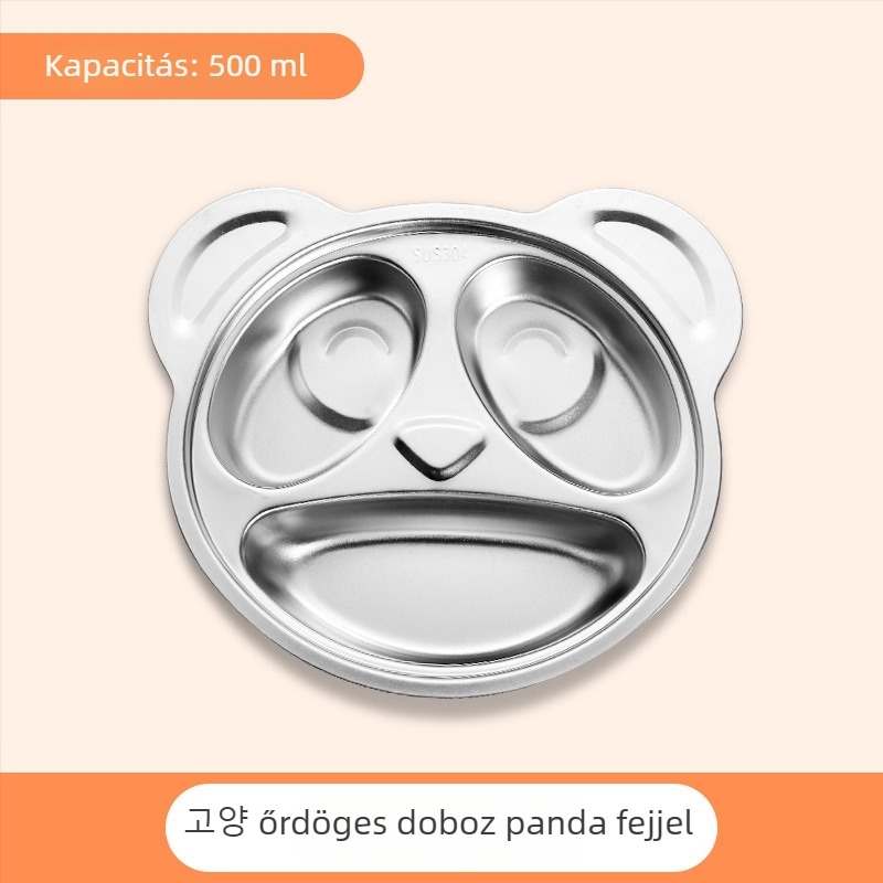 Rozsdamentes acélból készült osztott vacsora tál szívókoronggal, 6 hónapos kortól, gyerekeknek, rajzfilmszerű stílus