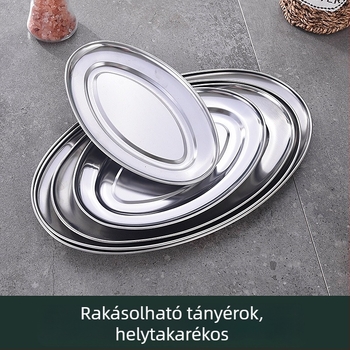 Rozsdamentes acélból készült mágneses ovális tojásos tál, sekély tál dim sumhoz és nassolnivalókhoz