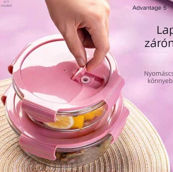 Langjie Mikrohullámú sütőbiztos kerek üveges ebédes doboz fedél, 800–1000 ml, magas boroszilikát üveg, logóval testreszabható
