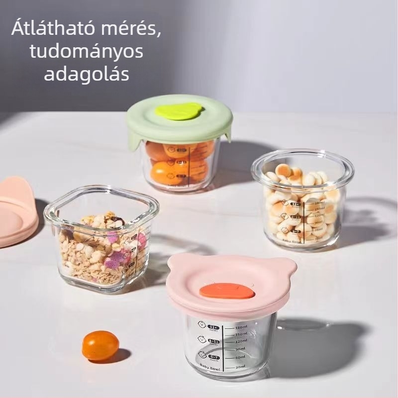 Baba etető tál – magas boroszilikát üveg, négy darabos készlet, AOHUA márka, friss és aranyos stílus, 3 hónapos kortól
