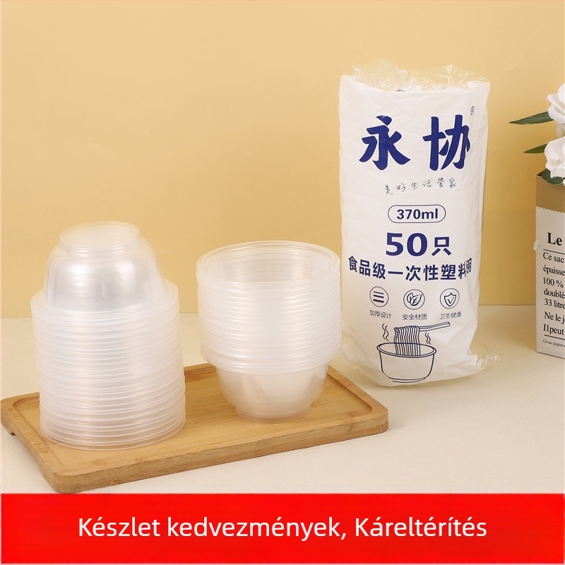 Egyszer használható áttetsző műanyag tál, 360 ml kapacitás, kerek, 6,5 mm vastagság, testreszabható
