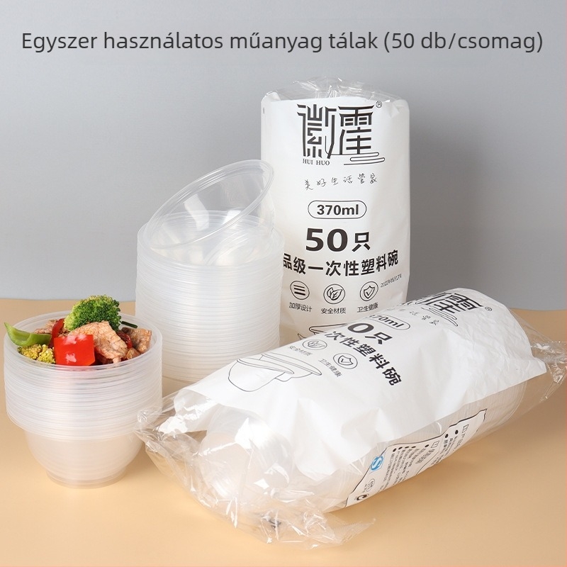 Egyszer használható áttetsző műanyag tál, 360 ml kapacitás, kerek, 6,5 mm vastagság, testreszabható