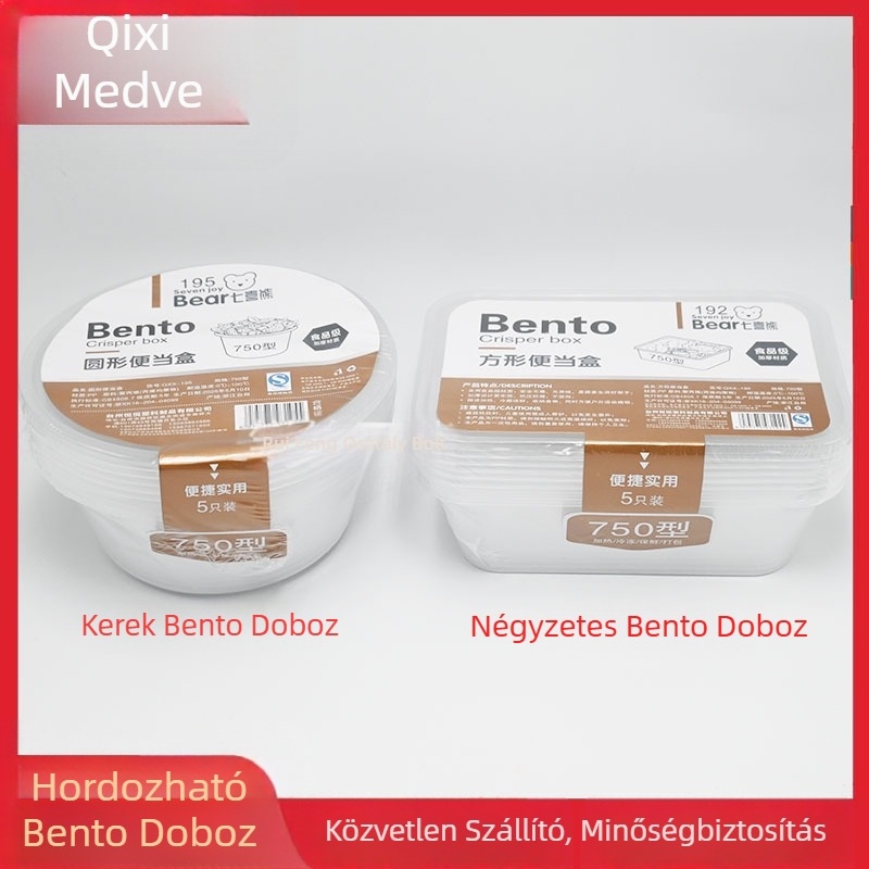 Egyszer használatos műanyag ebédes doboz fedővel, átlátszó, vastagított, téglalap és kör alakú — Seven bears