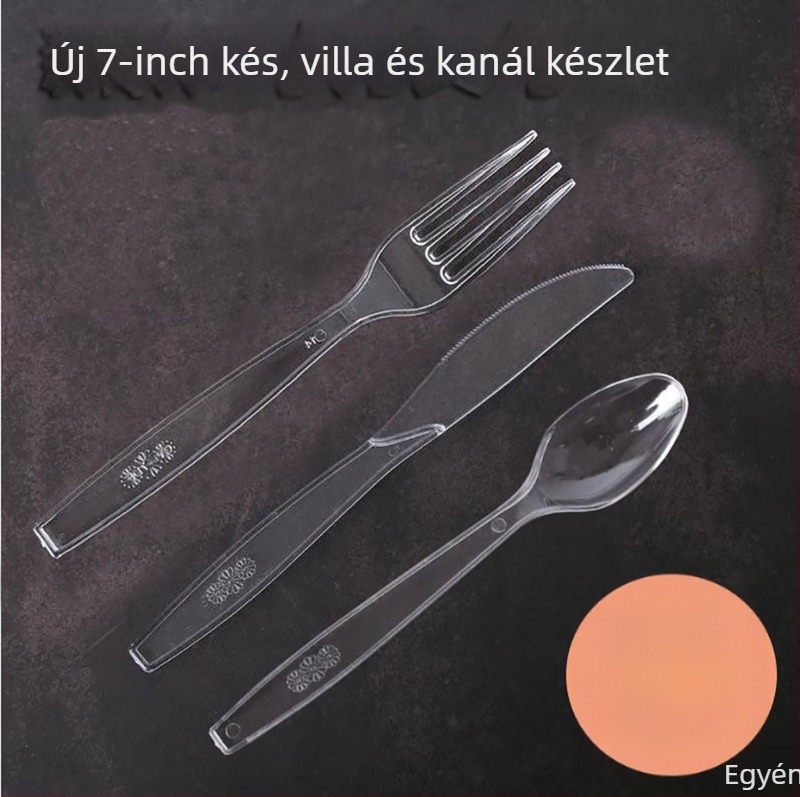 Egyszer használatos kés, villa és kanál készlet – átlátszó műanyag evőeszközök, egyenként csomagolva, 100 darabos csomag
