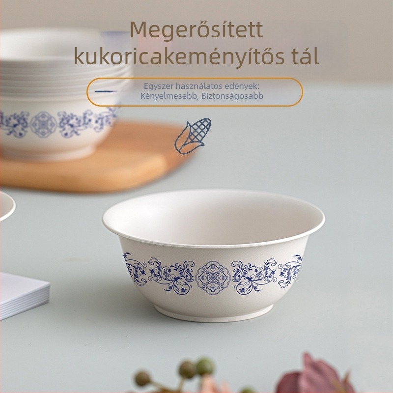 Egyszerhasználat kukoricakeményítőből készült tál, sűrített és hőálló, kerek és hordozható otthoni, kereskedelmi és kültéri használatra, 350 ml kapacitás, logóval személyre szabható.