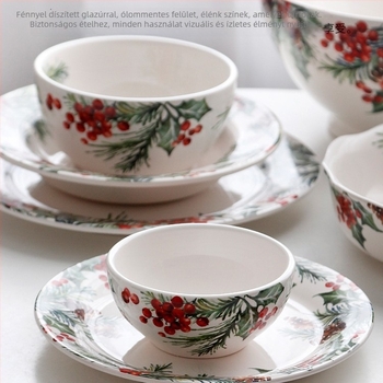 5 darabos skandináv kerámia étkészlet virágos mintával