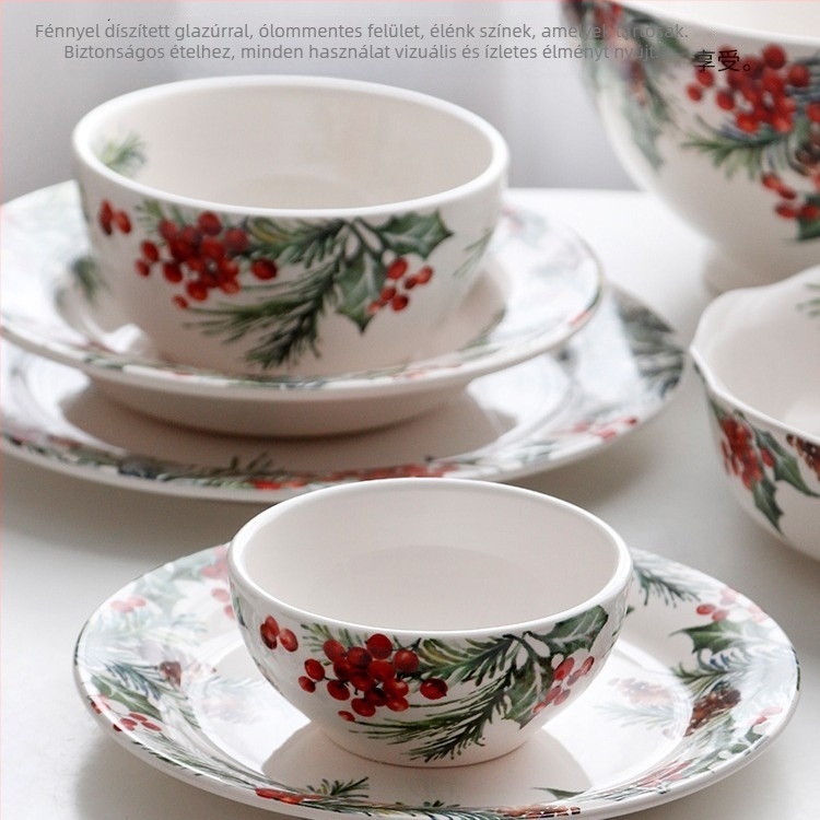 5 darabos skandináv kerámia étkészlet virágos mintával