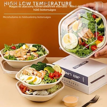 Egyszer használatos hexagonális ebédes doboz — műanyag, mikrohullámú sütő nem használható, logónyomtatás lehetséges, nem lebomló