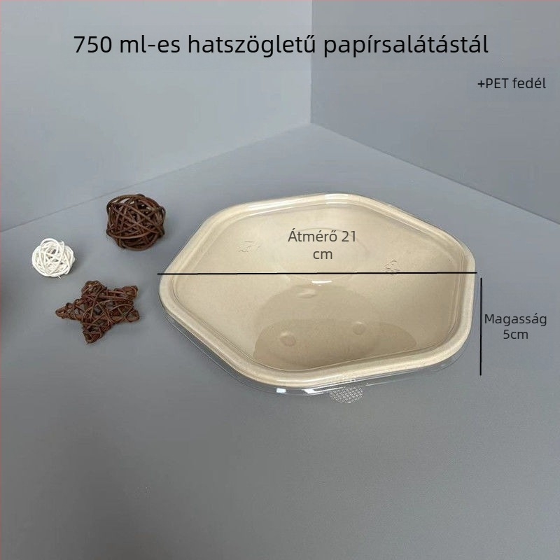 Egyszer használatos hexagonális ebédes doboz — műanyag, mikrohullámú sütő nem használható, logónyomtatás lehetséges, nem lebomló