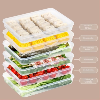 Téglalap alakú töltött gombóc tároló doboz, zárt többrétegű kivitel, élelmiszer-minőségű műanyag, mikrohullámú sütőben használható, kapacitás 1-2 L - Ruichuang