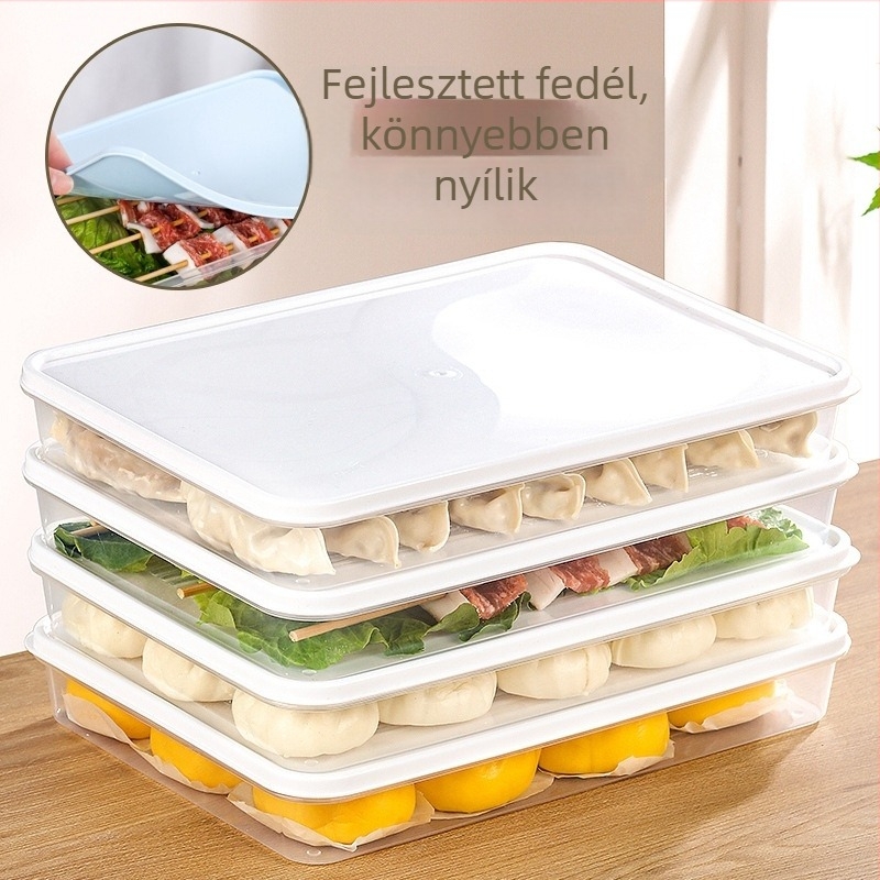 Téglalap alakú töltött gombóc tároló doboz, zárt többrétegű kivitel, élelmiszer-minőségű műanyag, mikrohullámú sütőben használható, kapacitás 1-2 L - Ruichuang