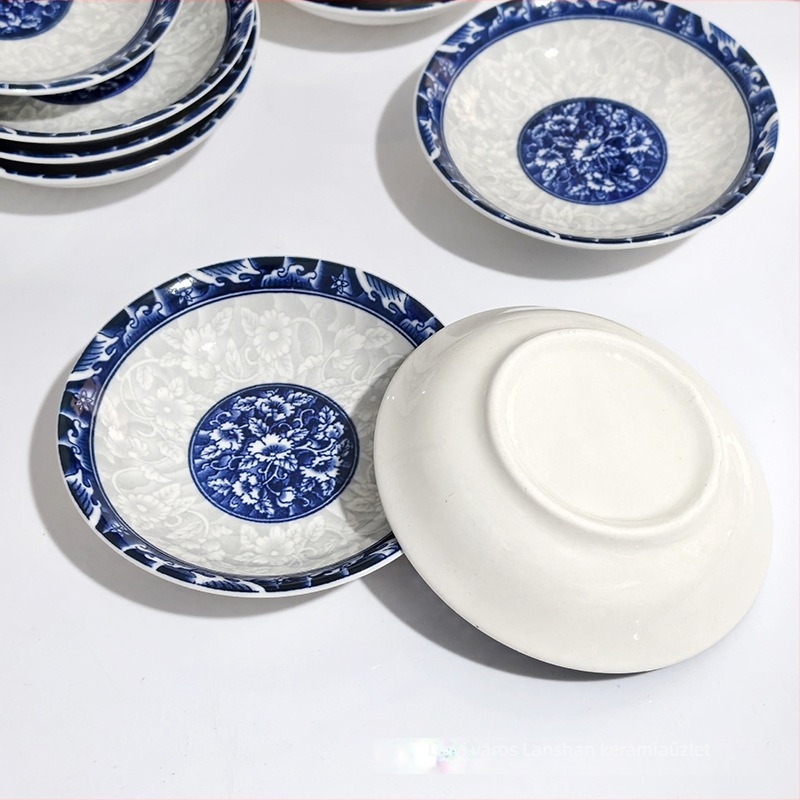 Porcelán kör alakú tál, underglaze díszítéssel, új kínai stílus, mikróban is használható