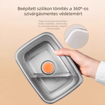 Nemagnetikus 304 rozsdamentes acél étkezési doboz, frissesség megőrzésére, téglalap alakú, mikróhullámú sütőben használható, modern minimalist design, kapacitás 1–2 L