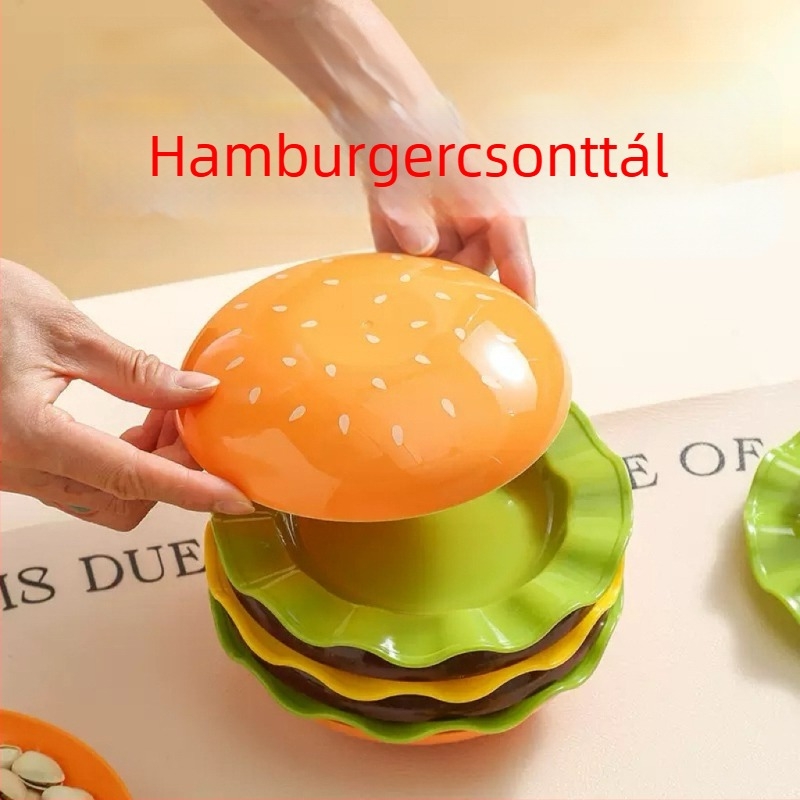Hamburger formájú csonttál, modern-minimalista stílus, más anyagból, mikrohullámú sütő nem alkalmas