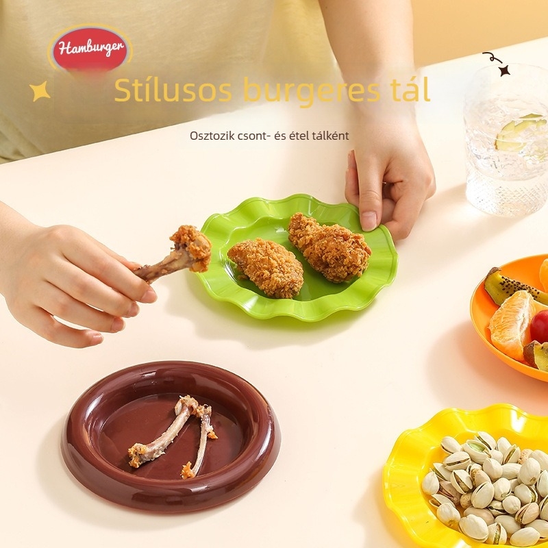 Hamburger formájú csonttál, modern-minimalista stílus, más anyagból, mikrohullámú sütő nem alkalmas