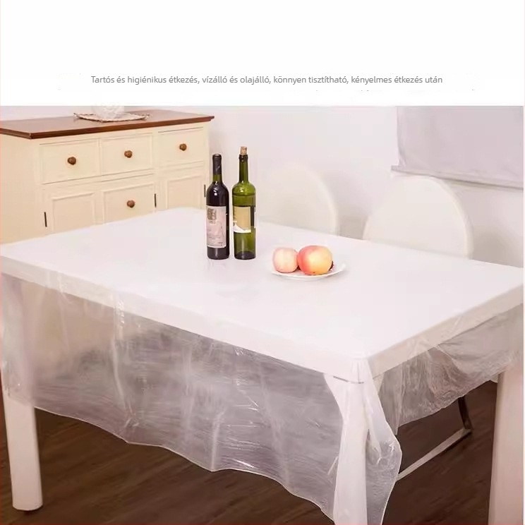 Egyszer használatos műanyag asztalterítő, vízálló és zsíroldó, kerek, négyzet vagy téglalap alakú, vastagság 0,8 mm, csomag 25 darab