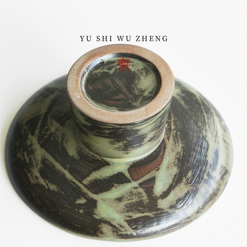 Japán stílusú magas lábú gyümölcstál kerámiából, kemencés mázzal, változatos mintákkal, új kínai stílusban