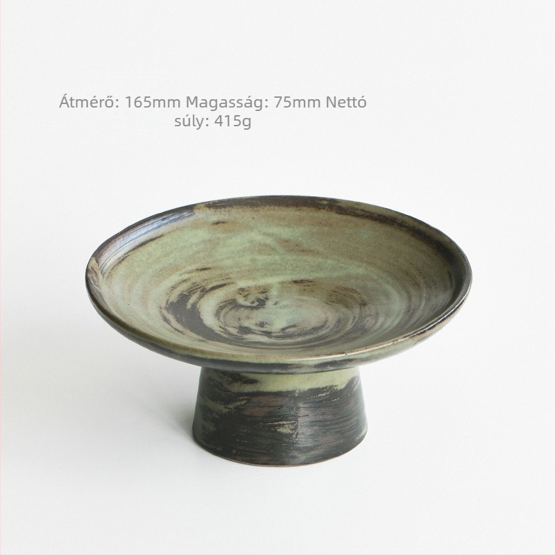 Japán stílusú magas lábú gyümölcstál kerámiából, kemencés mázzal, változatos mintákkal, új kínai stílusban