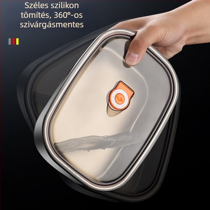 Rozsdamentes acél ebédes doboz egy- vagy kétszakaszos, zárható fedéllel, hordozható Bento doboz, kapacitás 1–2 liter