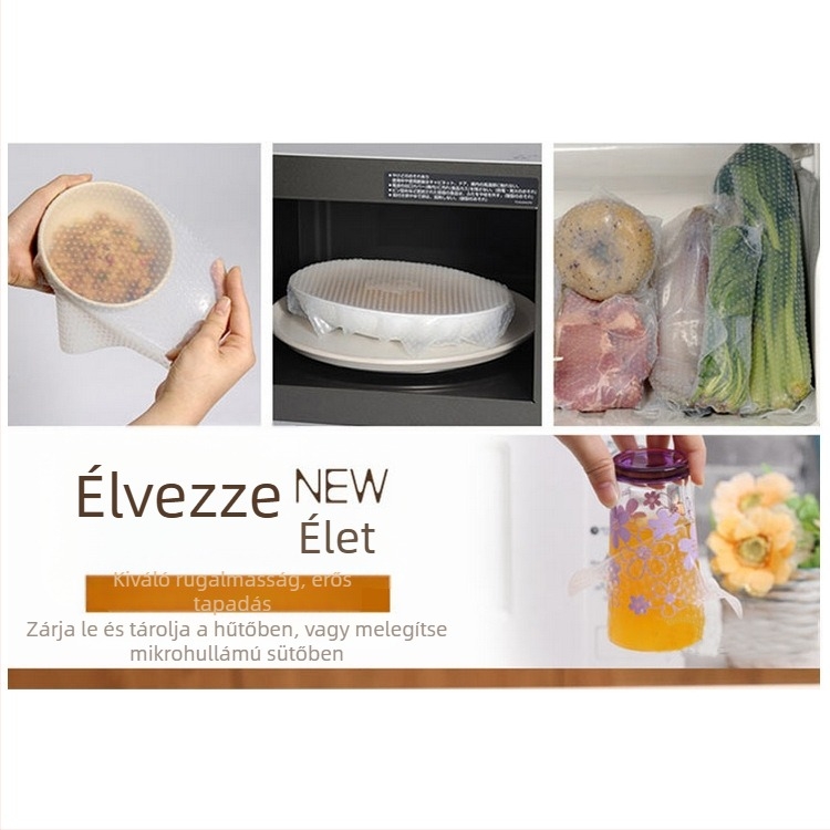 Szilikon ételminőségű frissességmegőrző fedél tálakhoz és poharakhoz, újrahasználható, három darabos készlet